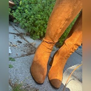 Knee high light brown suede boots